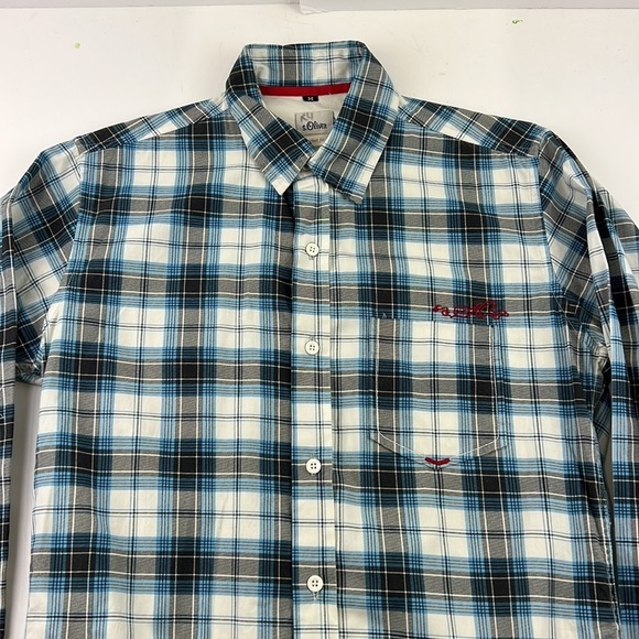 S.Oliver Men's  Blue & White Check Button Up Shirt size Medium - Picture 12 of 13
